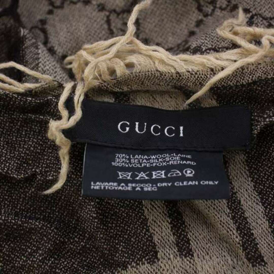 Gucci(グッチ)のグッチ ストール マフラー GG柄 フォックスファー ウール シルク 茶 レディースのファッション小物(ストール/パシュミナ)の商品写真