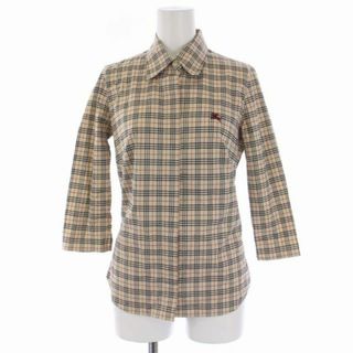 バーバリーブルーレーベル(BURBERRY BLUE LABEL)のバーバリーブルーレーベル シャツ ブラウス 七分袖 チェック柄 M ベージュ 黒(その他)