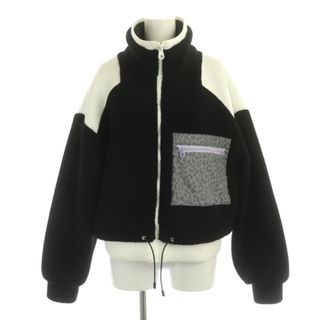 ザラ(ZARA)のザラ 胸ポケットレオパード ボアジャケット ブルゾン M 黒 白 グレー(ブルゾン)