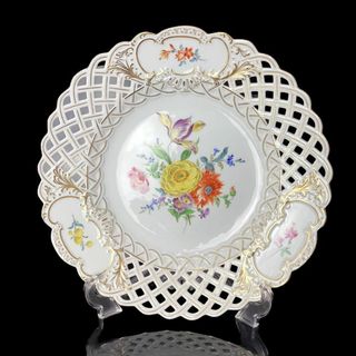 マイセン(MEISSEN)の28cm★未使用★マイセン 透かしプレート ベーシックフラワー 5つ花 バラ 黄(食器)