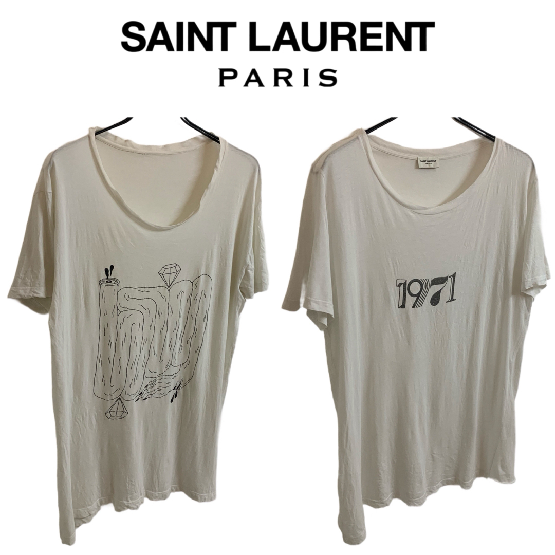 605センチ身幅SAINT LAURENT PARIS サンローランパリ 18SS 1971 LOGO PRINT TEE 529630 1971ロゴプリント半袖Tシャツ ホワイト