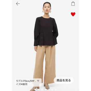 エイチアンドエム(H&M)のプリーツディテールブラウス　ブラック　L(シャツ/ブラウス(長袖/七分))