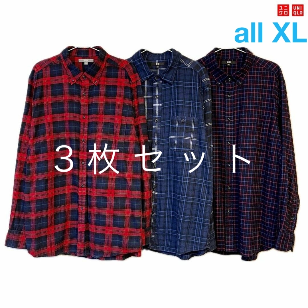 UNIQLO(ユニクロ)の【状態◎/3枚set‼️】UNIQLO　フランネルチェックシャツ　"XL" メンズのトップス(シャツ)の商品写真