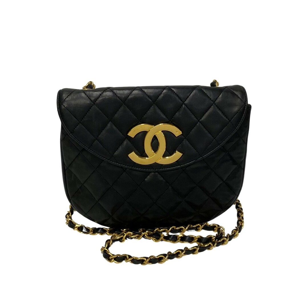 スナップボタン極 美品 シール有 0番台 CHANEL シャネル マトラッセ ココマーク 金具 ラムスキン レザー チェーン ミニ ショルダーバッグ ブラック 85577