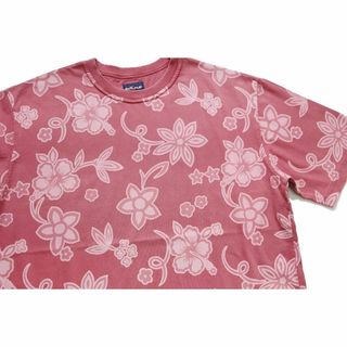 イタリア製 DAKE ハイビスカス柄 総柄 コットンTシャツ ピンク XL★オールド ユーロ ヨーロッパ 花柄 フラワー オーバーサイズ(Tシャツ/カットソー(半袖/袖なし))