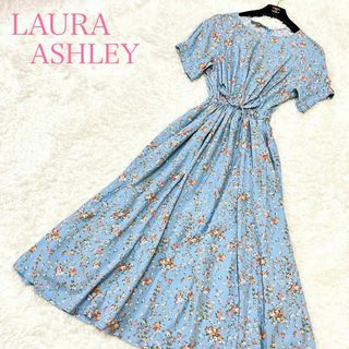 ローラアシュレイ(LAURA ASHLEY)のローラアシュレイ ロングワンピース 11号 L マキシ丈 ライトブルー 花柄(ロングワンピース/マキシワンピース)