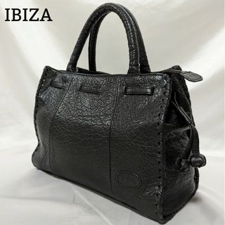 イビザ(IBIZA)の極美品 イビザ ハンドバッグ トートバッグ 手提げ レザー 黒 ロゴ B5可(ハンドバッグ)