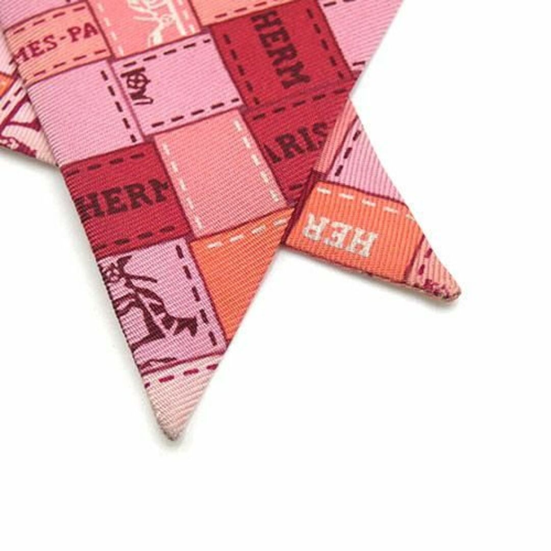 Hermes(エルメス)のエルメス スカーフ HERMES シルク ツイリー BOLDIC ボルデュック チェック リボン柄 ピンクxレッド レディース JJS04124 レディースのファッション小物(バンダナ/スカーフ)の商品写真