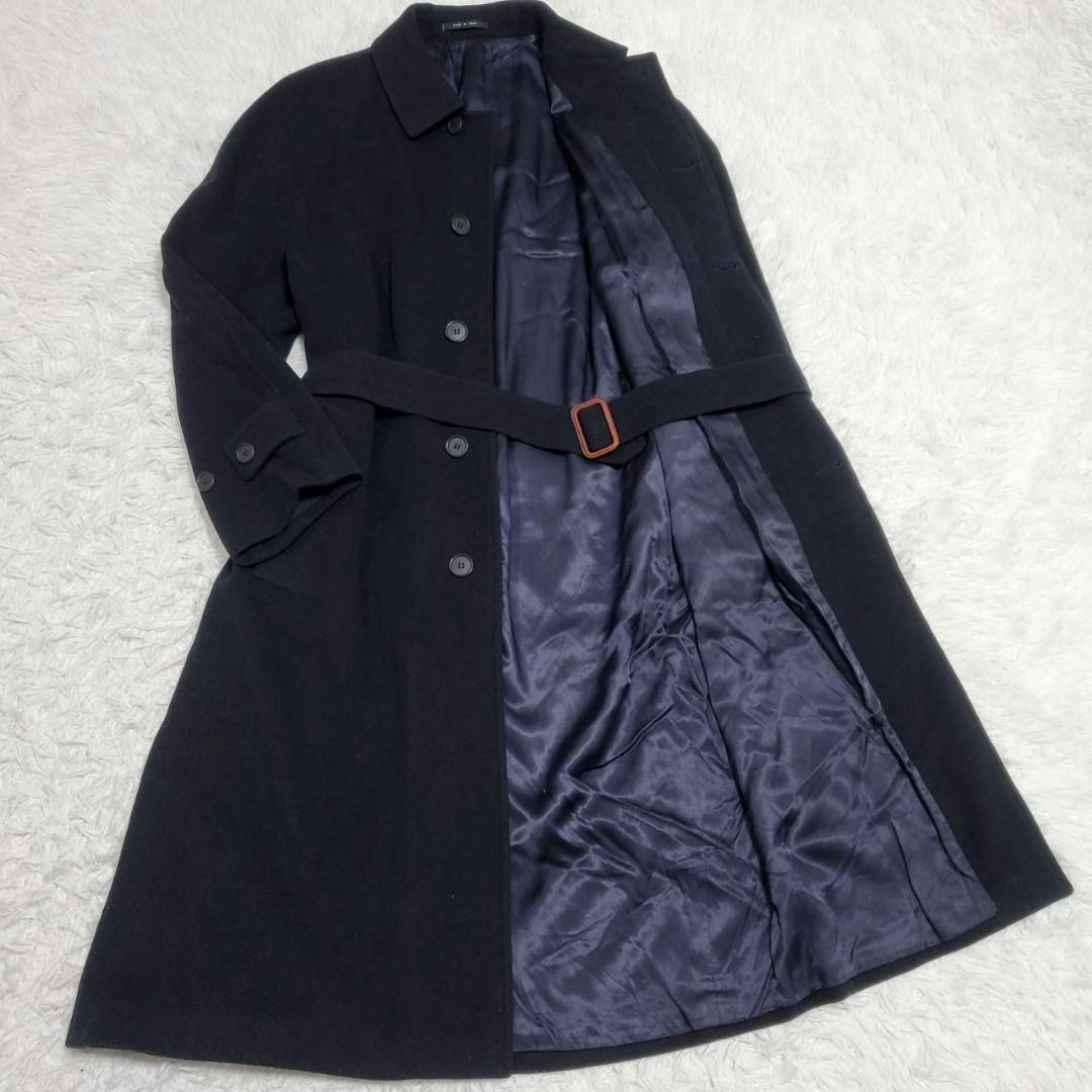 ジャケット/アウター美品 L アルマーニ  トレンチ コート カシミア  ウール ベルト 黒