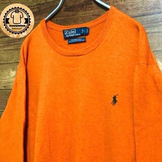 【オーバーサイズ】ポロラルフローレン　ニットセーター　刺繍　2XL オレンジ