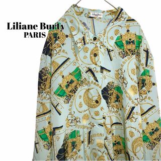 Liliane Burty - 《レトロ古着》Liliane Burty ポリシャツ スカーフ柄　大きいサイズ