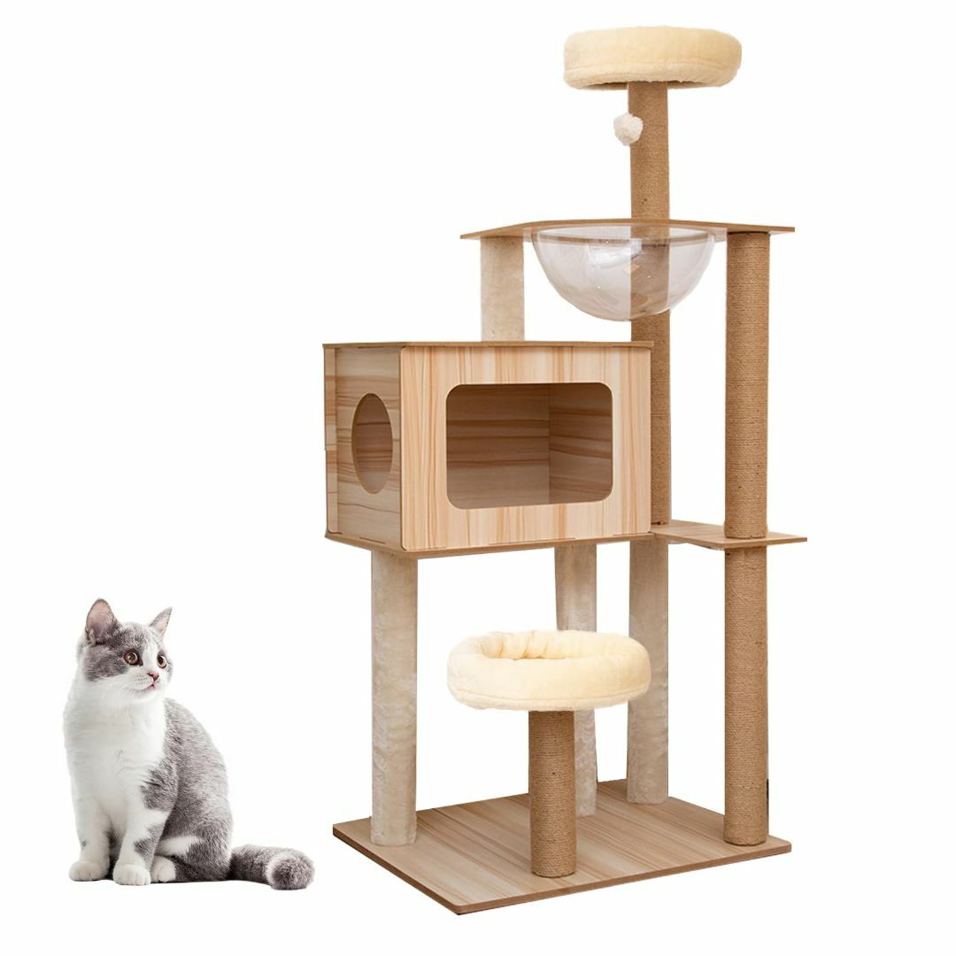 ペット用品PETTOM キャットタワー 猫タワー 大型猫用 ねこハウス 木製 多頭飼い 据