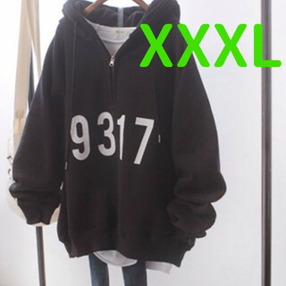 ロゴパーカー ブラック XXXL レディース オーバーサイズ 韓国 秋服冬服(パーカー)