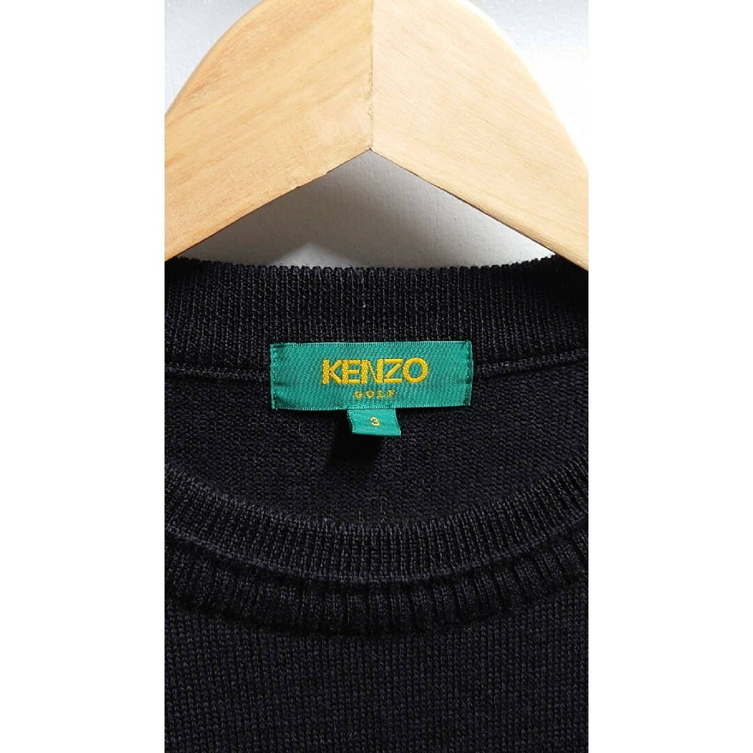 KENZO(ケンゾー)の90’s KENZO GOLF ロゴ刺繍 ウール ニット セーター ブラック メンズのトップス(ニット/セーター)の商品写真