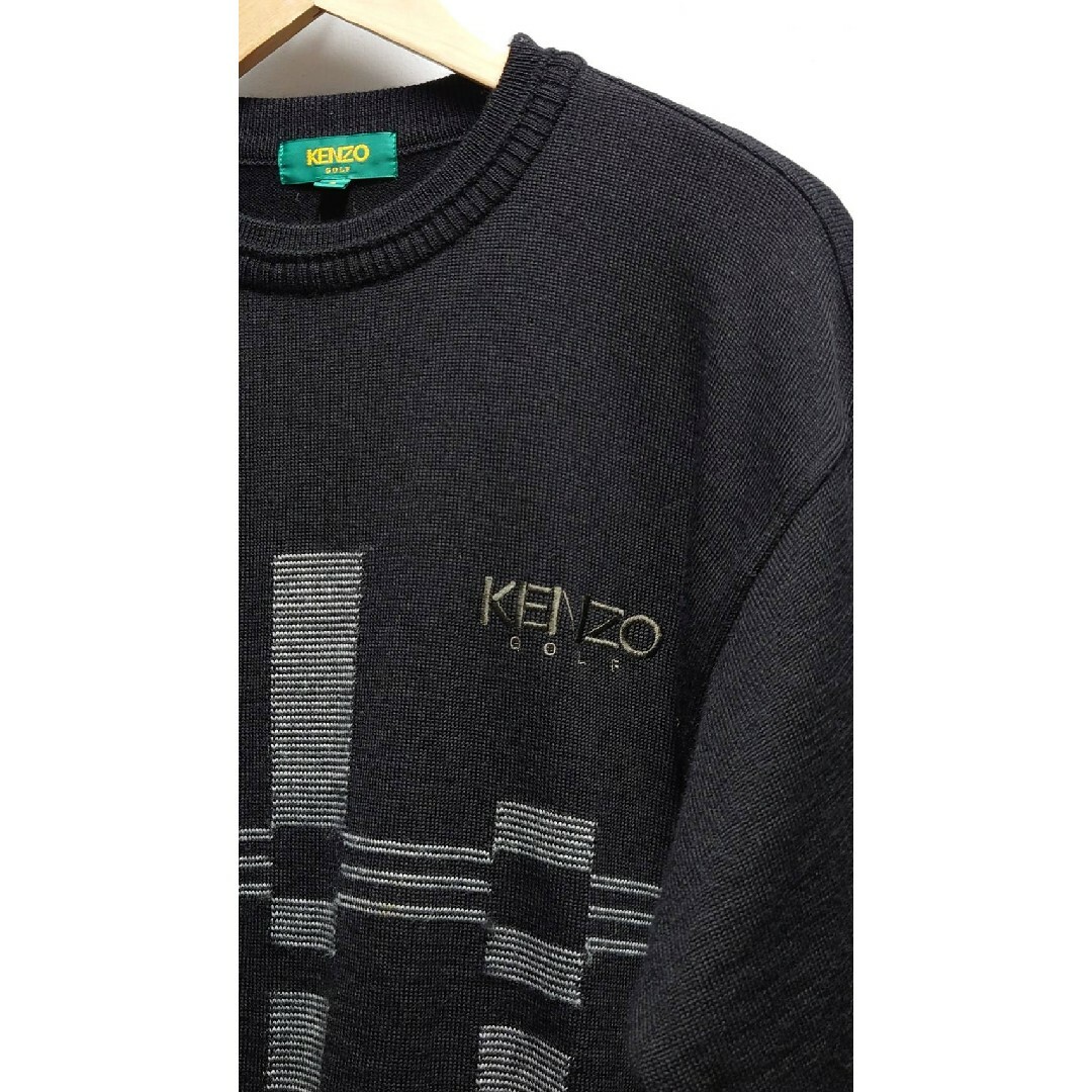 KENZO(ケンゾー)の90’s KENZO GOLF ロゴ刺繍 ウール ニット セーター ブラック メンズのトップス(ニット/セーター)の商品写真