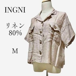 イング(INGNI)の【大人気デザイン◎】INGNI 開襟シアーリネンシャツ　M　ピンクベージュ(シャツ/ブラウス(半袖/袖なし))