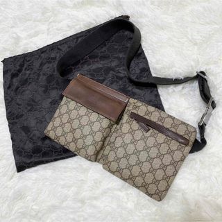 グッチ(Gucci)の【極美品】グッチ ボディバッグ PVC レザー ブラウン GG 保存袋付(ボディーバッグ)