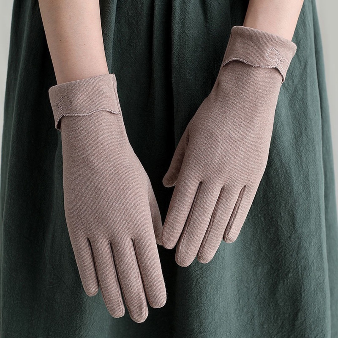 刺繍リボン グローブ 手袋 レディース 防寒 秋冬 おしゃれ スマホ グレー レディースのファッション小物(手袋)の商品写真