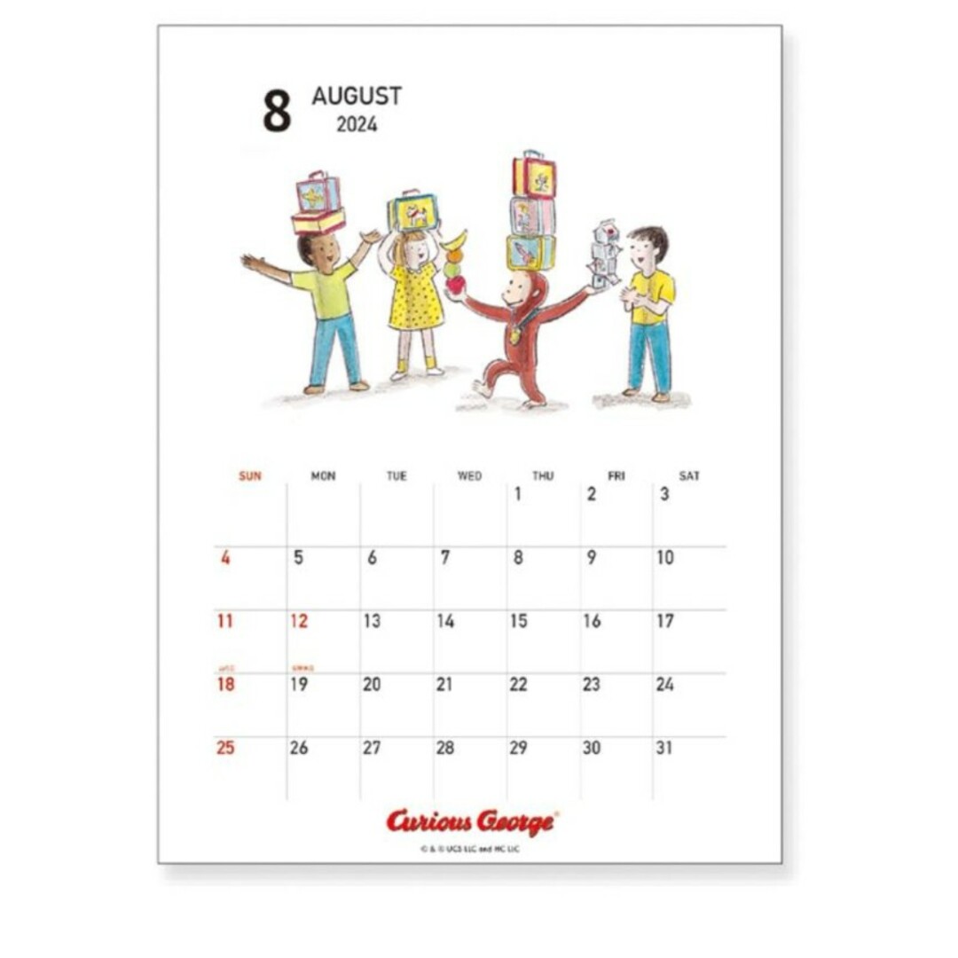 おさるのジョージ　カレンダー 2024 インテリア/住まい/日用品の文房具(カレンダー/スケジュール)の商品写真