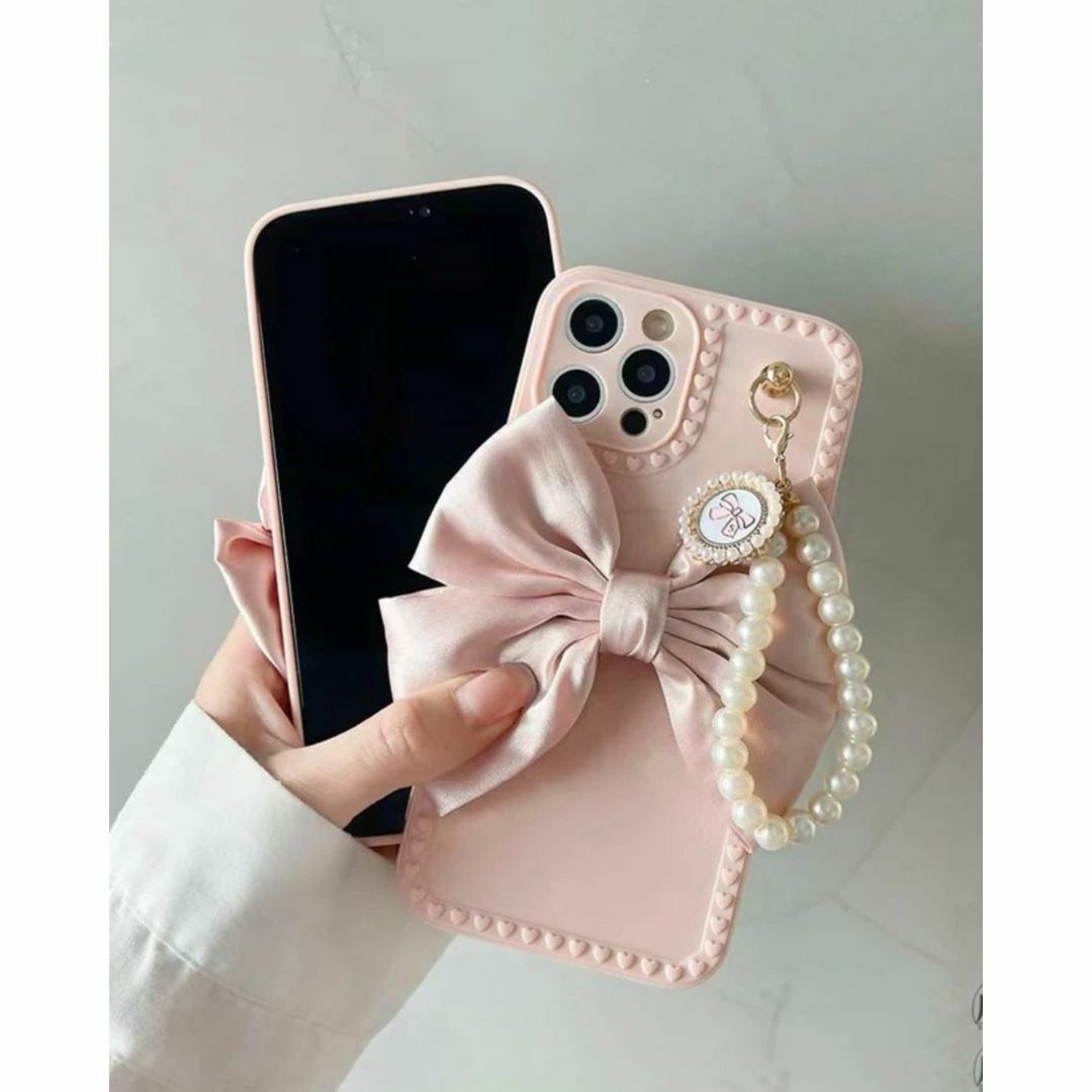 韓国 iPhoneケース ベビー ピンク リボン パール ストラップ 韓国 iPhoneケース ベビー ピンク リボン パール ストラップ