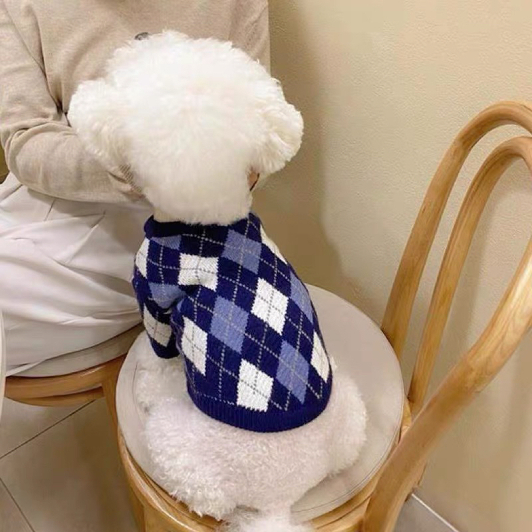 【新品】可愛い♡ブルーチェックニット　犬服　ドッグウェア　秋冬　S M L その他のペット用品(犬)の商品写真