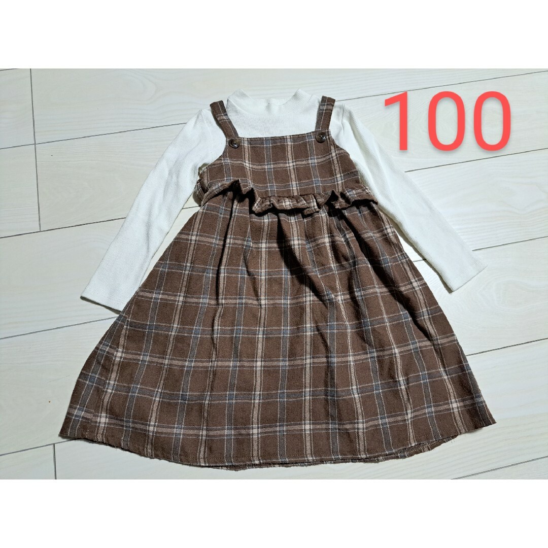 チェック柄　長袖　 ワンピース　 女の子　春秋冬　100サイズ キッズ/ベビー/マタニティのキッズ服女の子用(90cm~)(ワンピース)の商品写真