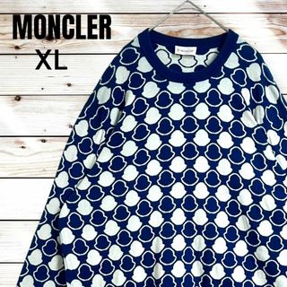 モンクレール(MONCLER)の【希少XL】モンクレール 総柄 ジャガード ロゴ ニット クルーネック XL(ニット/セーター)