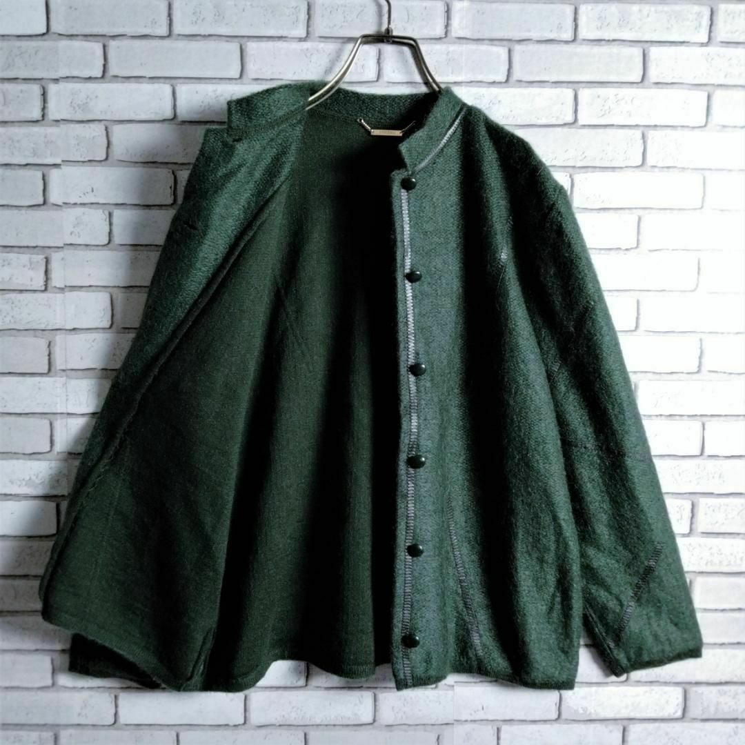 ジャケット☆ブルゾン　アウター　ニット　モヘア　モヘヤ　シャギー　立襟　グリーン レディースのジャケット/アウター(ブルゾン)の商品写真