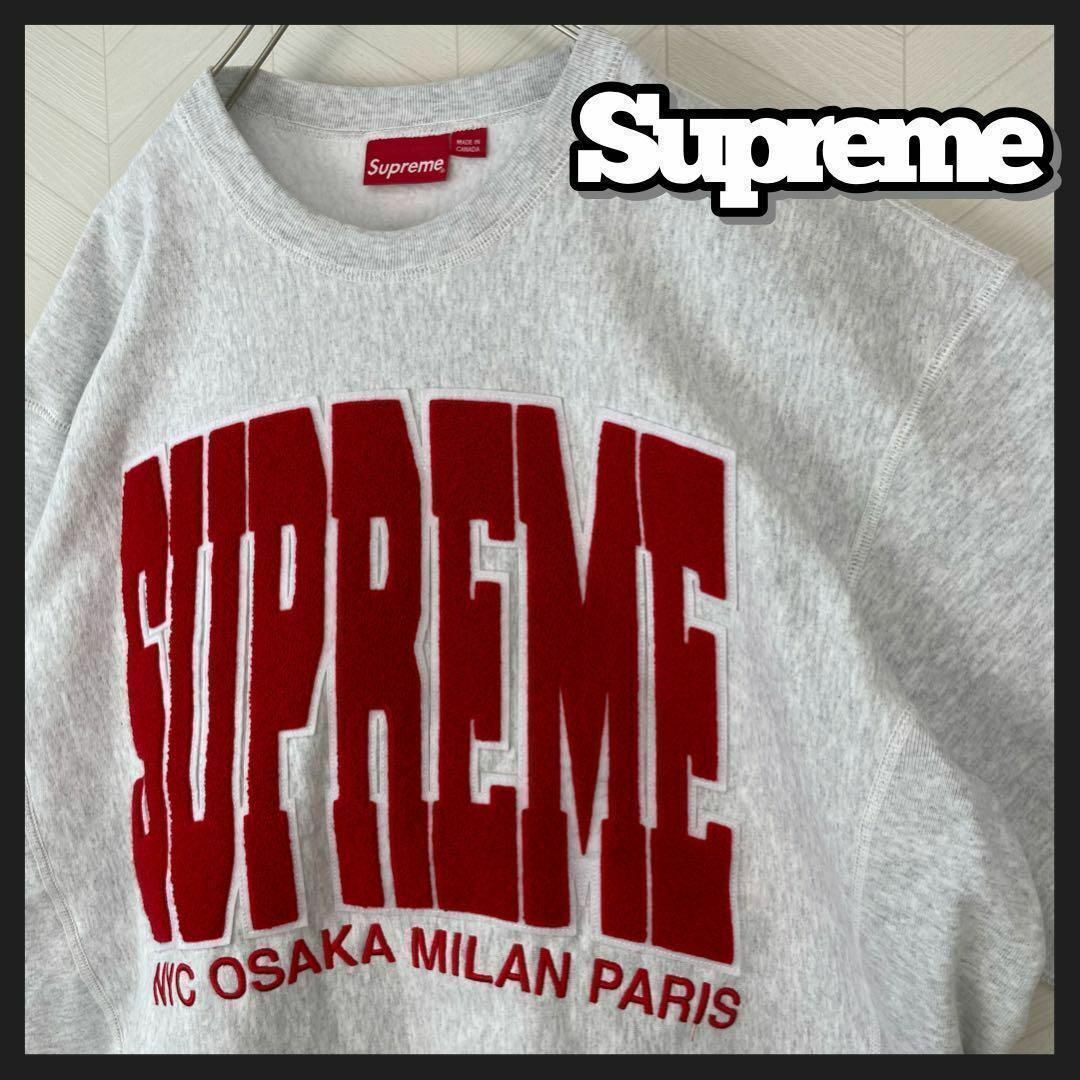 美品 希少 supreme トレーナー 超デカロゴ オーバーサイズ スウェットMショップ古着