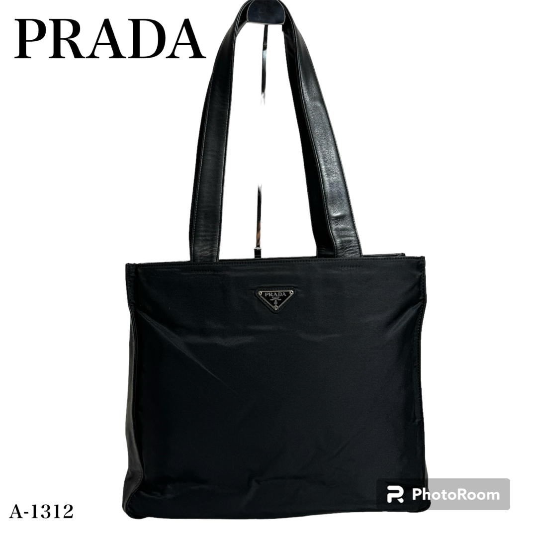 リユースKs美品✨PRADA プラダ　トートバッグ　テスートナイロン×レザー　三角ロゴ