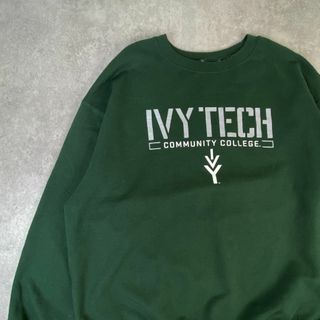 ヴィンテージ(VINTAGE)のスウェット　カレッジロゴ　IVY TECH　プルオーバー　古着　グリーン　2XL(スウェット)