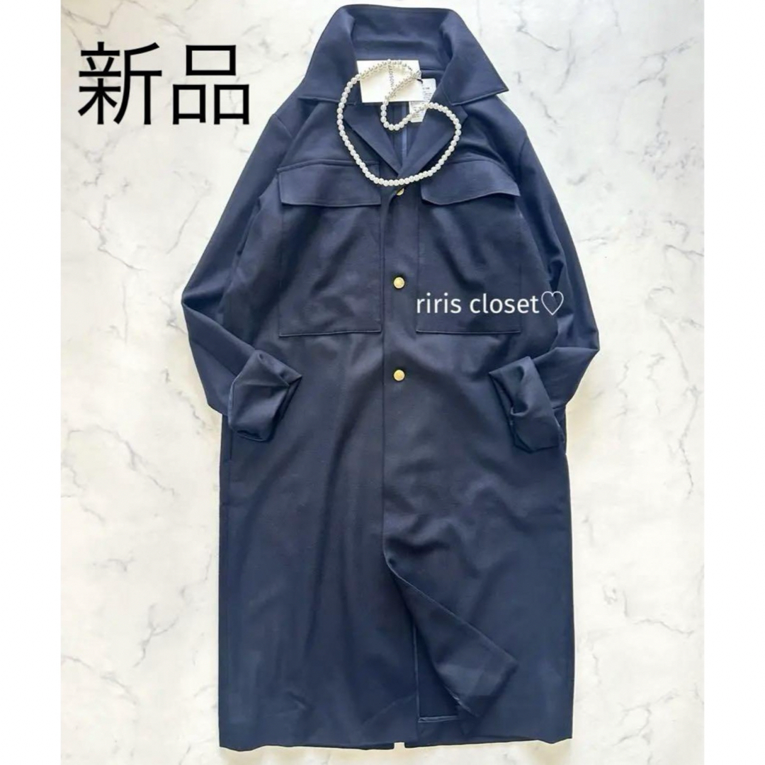 【新品】MADISONBLUE 定価10万 ウール ロングシャツ 金ボタン 00✿カラーNAVY