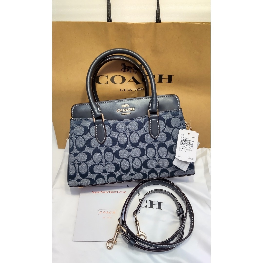 レディース新品 未使用 COACH コーチ ハンドバッグ 2way デニム ブルー