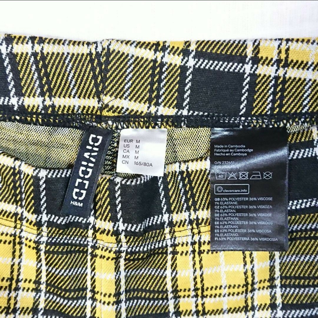 H&M(エイチアンドエム)のL H&M チェック パンツ スリット 黄色 ワイド フレアパンツ ロック レディースのパンツ(カジュアルパンツ)の商品写真