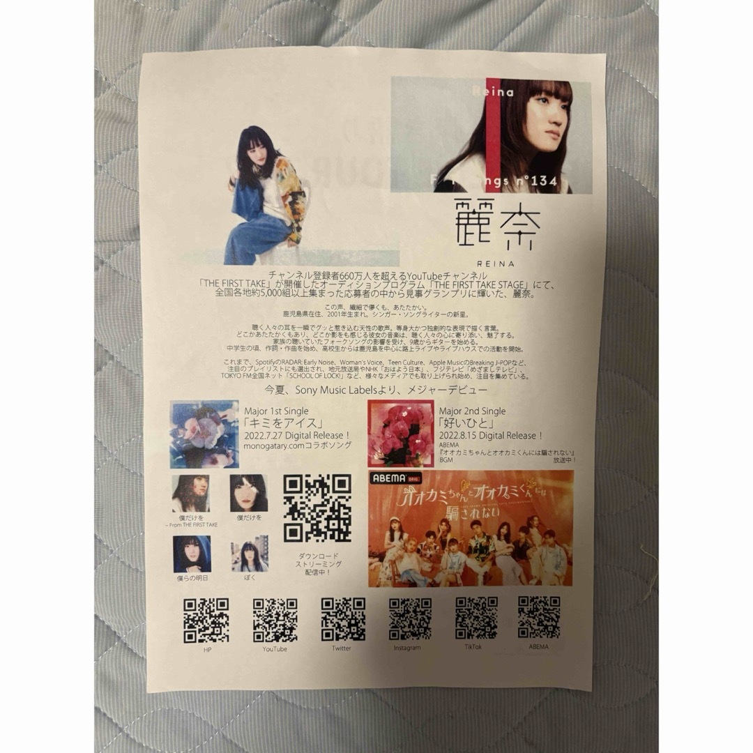 麗奈　REINA 道の駅弾き語りツアー2022会場限定CD ステッカーおまけ付き エンタメ/ホビーのタレントグッズ(ミュージシャン)の商品写真