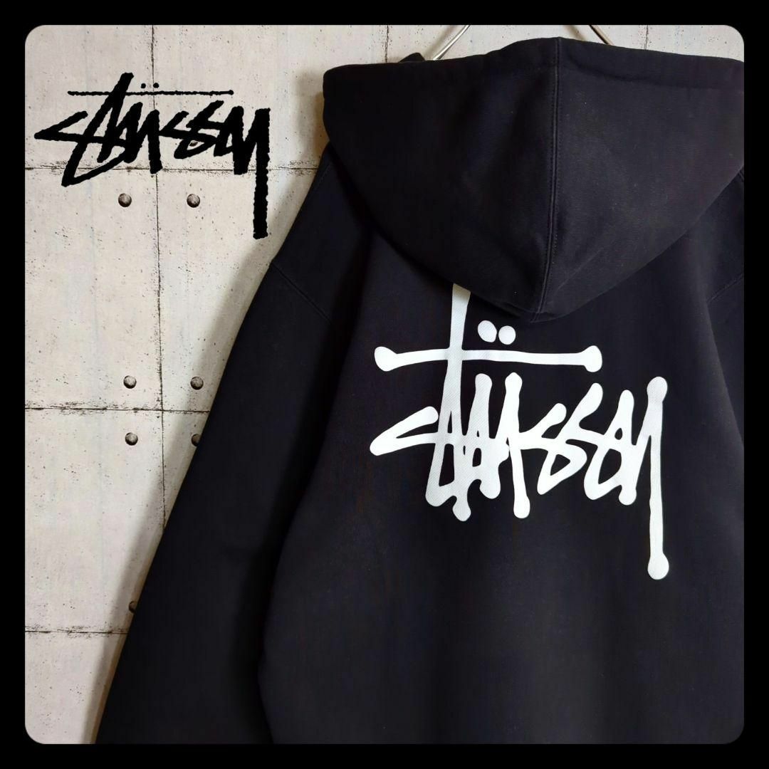 STUSSY　両面デザイン　ビッグロゴ　裏起毛パーカー　プルオーバー　定番カラー | フリマアプリ ラクマ