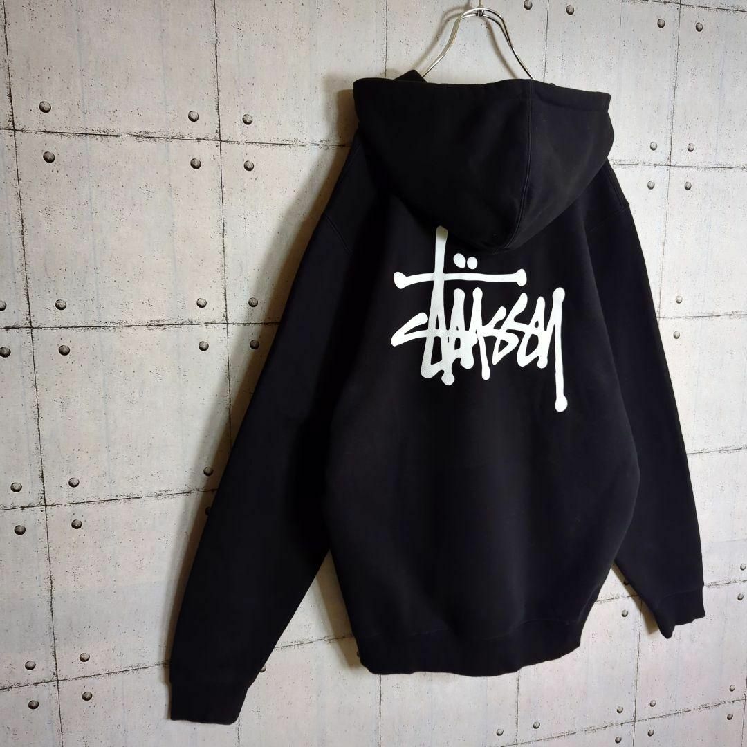 STUSSY　両面デザイン　ビッグロゴ　裏起毛パーカー　プルオーバー　定番カラー