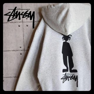 STUSSY ステューシー パーカー 総柄 グレー Lサイズ ジップアップ