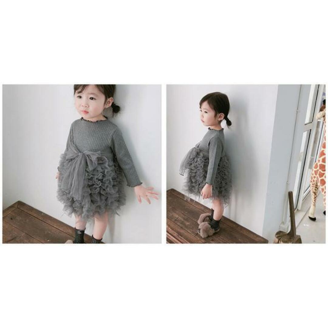 【並行輸入】ふわふわワンピース リボン 春秋 ykqzv113 キッズ/ベビー/マタニティのベビー服(~85cm)(セレモニードレス/スーツ)の商品写真