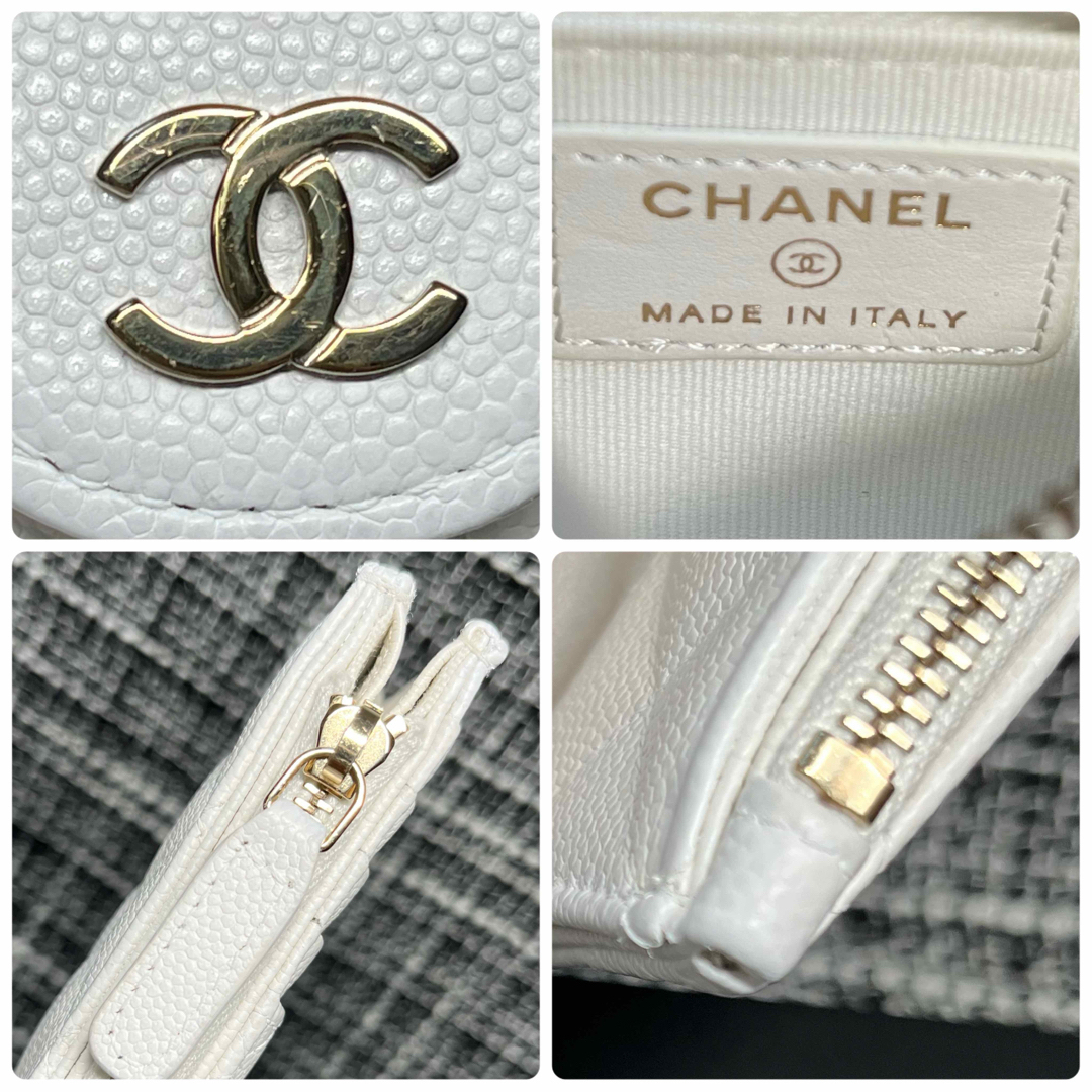 CHANEL - CHANEL フラグメントケース キャビアスキン ホワイトの CHANEL - CHANEL フラグメントケース キャビアスキン ホワイトの