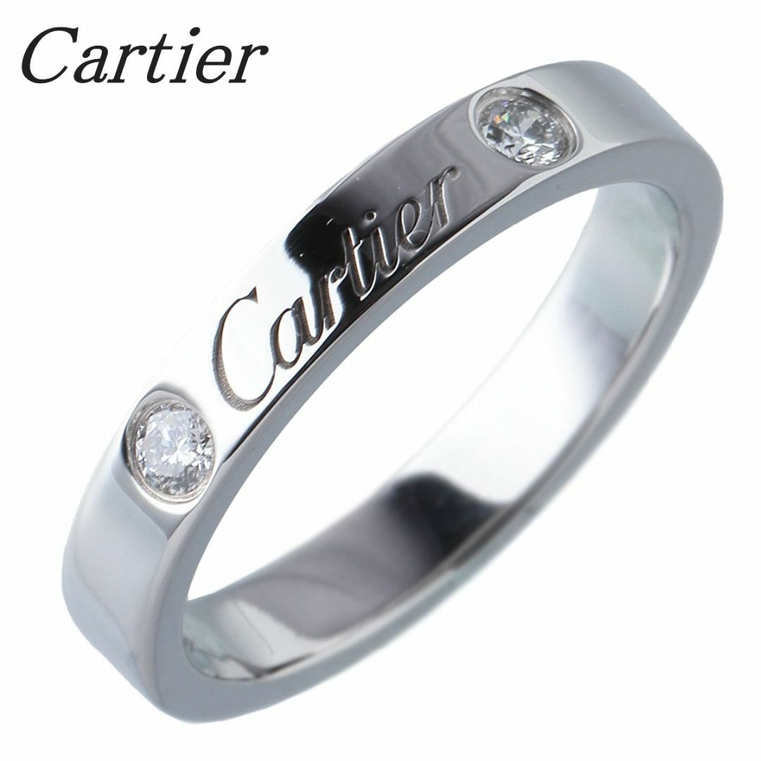 カルティエ ダイヤ リング エングレーブド Cドゥカルティエ #49 2PD 幅3.1mm PT950 新品仕上げ済 Cartier【14781】レディース