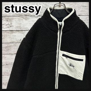 ステューシー(STUSSY)の1195【入手困難】ステューシー☆刺繍ワンポイントロゴ　ブラック　ボアジャケット(ブルゾン)