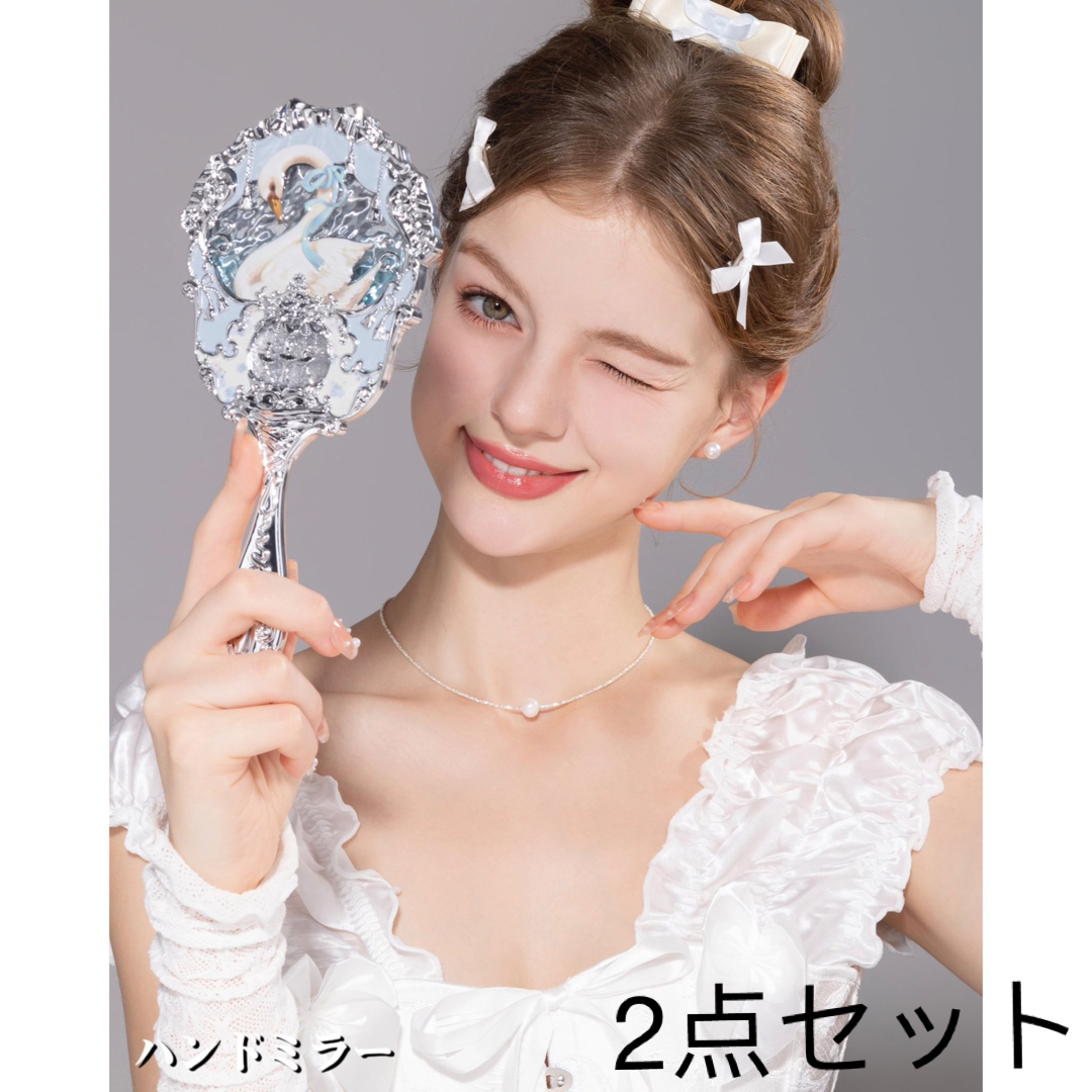フラワーノーズ スワンバレエ ハンドミラー&ヘアクリップ 手鏡 フラワーノーズ スワンバレエ ハンドミラー&ヘアクリップ 手鏡