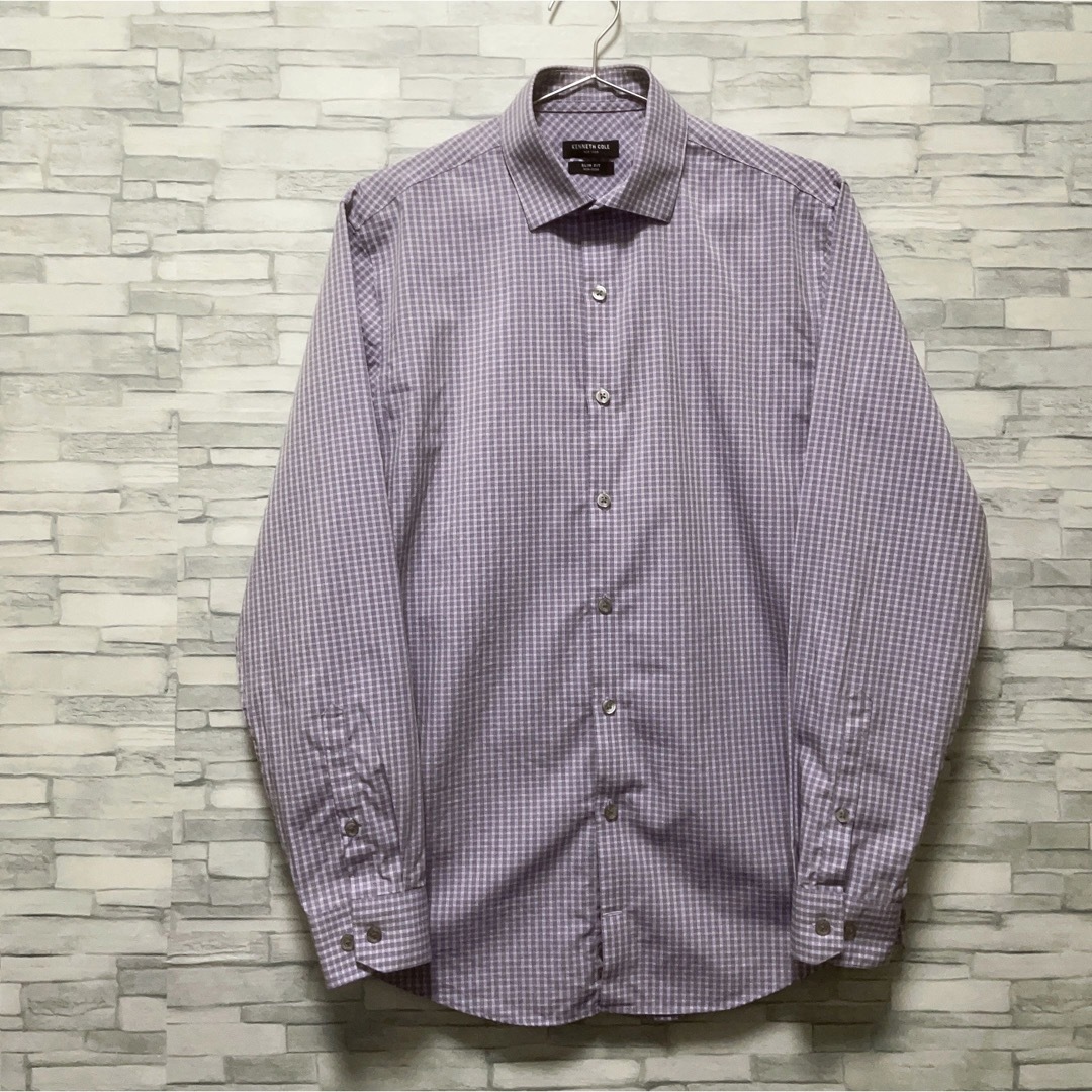 shirts(シャツ)のKENNETH COLE　ドレスシャツ　長袖　チェック柄　パープル　USA古着 メンズのトップス(シャツ)の商品写真