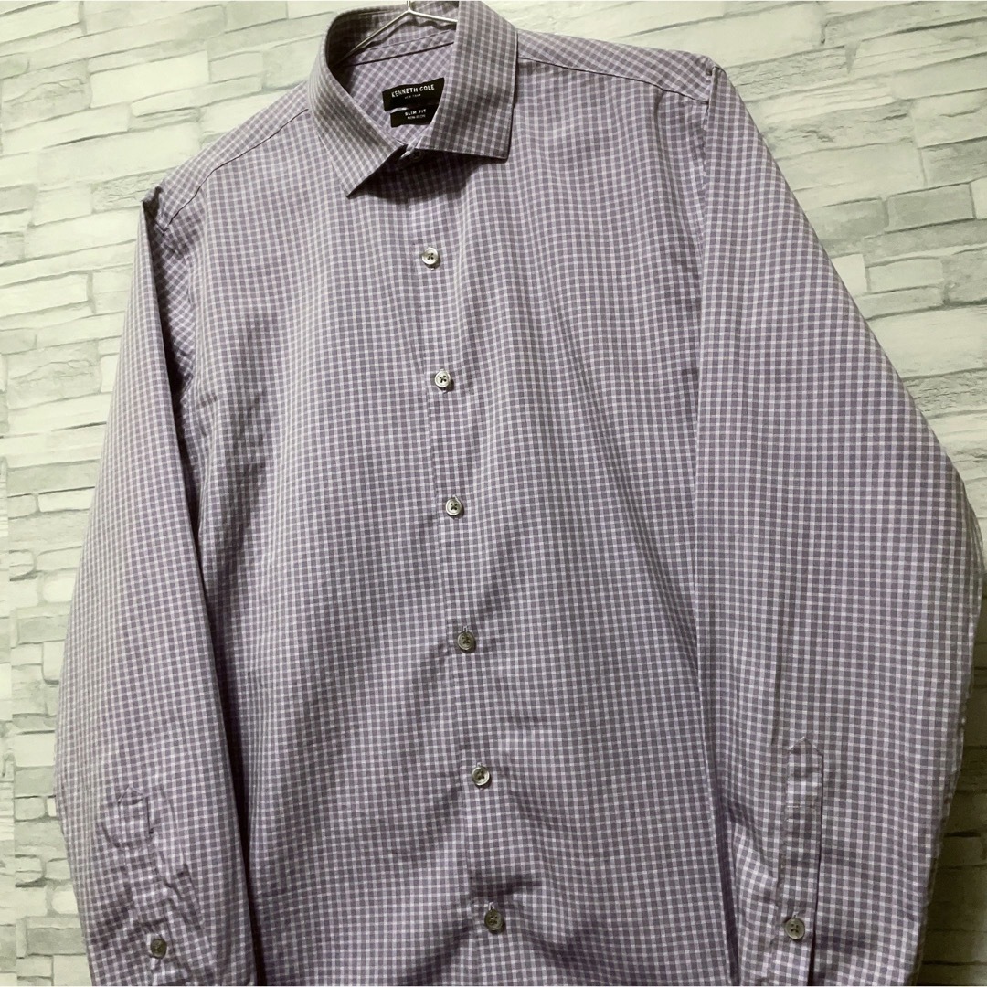 shirts(シャツ)のKENNETH COLE　ドレスシャツ　長袖　チェック柄　パープル　USA古着 メンズのトップス(シャツ)の商品写真