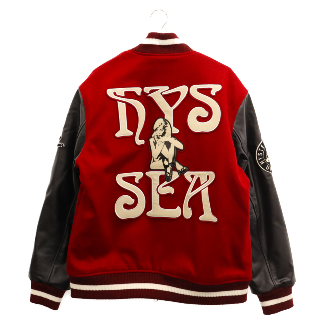 HYSTERIC GLAMOUR(ヒステリックグラマー)のHYSTERIC GLAMOUR ヒステリックグラマー ×WIND AND SEA VARSITY JACKET ウィンダンシー ロゴ レザー バーシティジャケット スタジャン レッド/ブラック WDS-C-HYS-24-Q2-01 メンズのジャケット/アウター(スタジャン)の商品写真