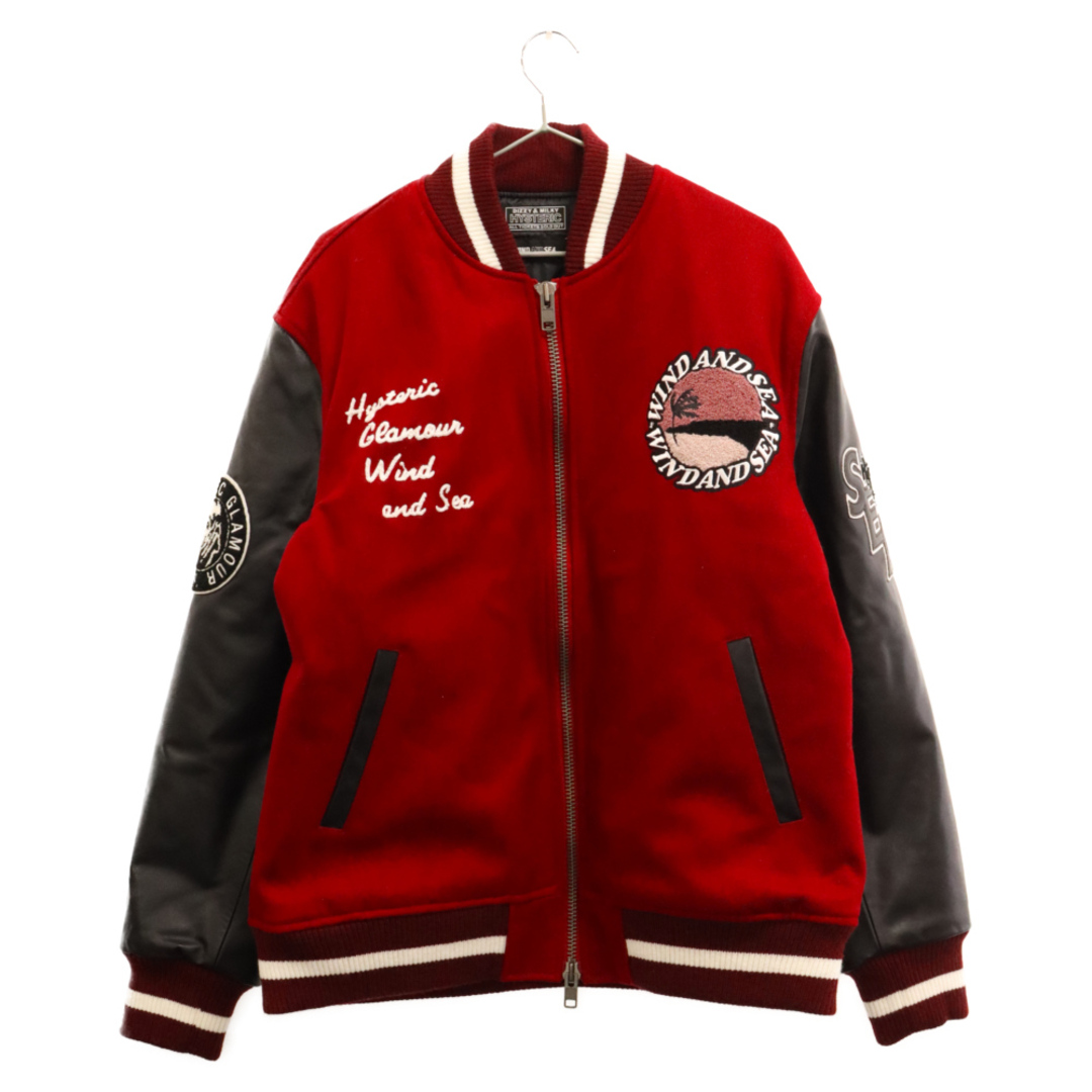 HYSTERIC GLAMOUR(ヒステリックグラマー)のHYSTERIC GLAMOUR ヒステリックグラマー ×WIND AND SEA VARSITY JACKET ウィンダンシー ロゴ レザー バーシティジャケット スタジャン レッド/ブラック WDS-C-HYS-24-Q2-01 メンズのジャケット/アウター(スタジャン)の商品写真