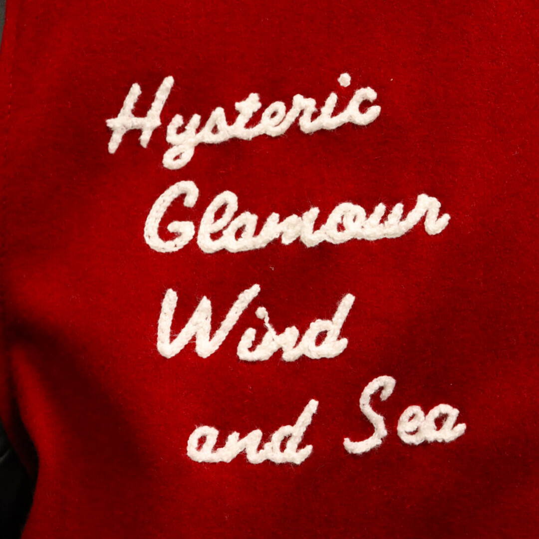 HYSTERIC GLAMOUR(ヒステリックグラマー)のHYSTERIC GLAMOUR ヒステリックグラマー ×WIND AND SEA VARSITY JACKET ウィンダンシー ロゴ レザー バーシティジャケット スタジャン レッド/ブラック WDS-C-HYS-24-Q2-01 メンズのジャケット/アウター(スタジャン)の商品写真