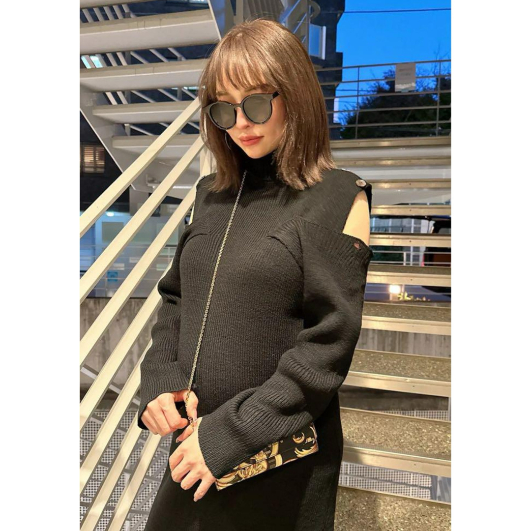 mirror9(ミラーナイン)のミラーナイン Aggie knit onepiece ブラック レディースのワンピース(ロングワンピース/マキシワンピース)の商品写真