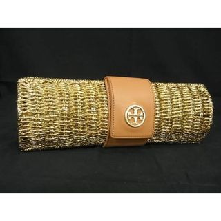 トリーバーチ(Tory Burch)の■新品■未使用■ TORY BURCH トリーバーチ ストロー×レザー パーティーバッグ クラッチバッグ ゴールド系×ブラウン系 AU7405(ハンドバッグ)